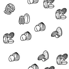 Nut Delicious Natural Nutrition Vector Seamless Pattern Thin Line Illustration