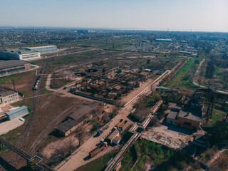 Panoramic view of the industrial city of Nikopol in Ukraine. Beautiful landscape in the city. industrial area