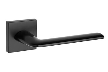 Door handle made of metal on an isolated white background. Reliable design handle for the door of houses, apartments, warehouses, offices and other premises. Black handle.
