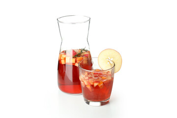 Jug and glass with Sangria isolated on white background