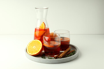 Concept of drink with Sangria on white table
