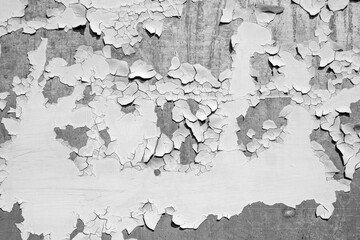 Old cracked paint on metal surface background black and white