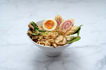 Ramen Soup bowl over marble table