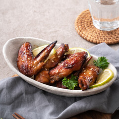 Roasted sweet sauced teriyaki chicken wings.