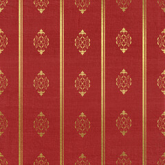 Tapestry texture background. Scrapbook red paper with gold baroque elements