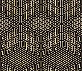 Abstract geometric pattern. A seamless vector background. Gold and black ornament. Graphic modern pattern. Simple lattice graphic design