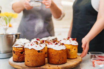 decorated panettone and cruffins. preparation easter cakes. 