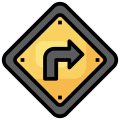 RIGHT TURN filled outline icon,linear,outline,graphic,illustration