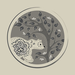 Illustration of a bear in gray tones with an ornament on the body.