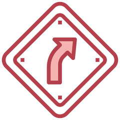 RIGHT TURN red line icon,linear,outline,graphic,illustration