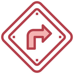 RIGHT TURN red line icon,linear,outline,graphic,illustration