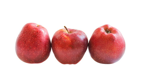 Red chief apples. Three red apples in row isolated on white.