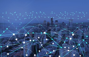 Obraz premium Big data connection technology. Network concept. Smart city and digital transformation.