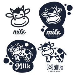 Vector set of labels and icons for milk and dairy produce.
