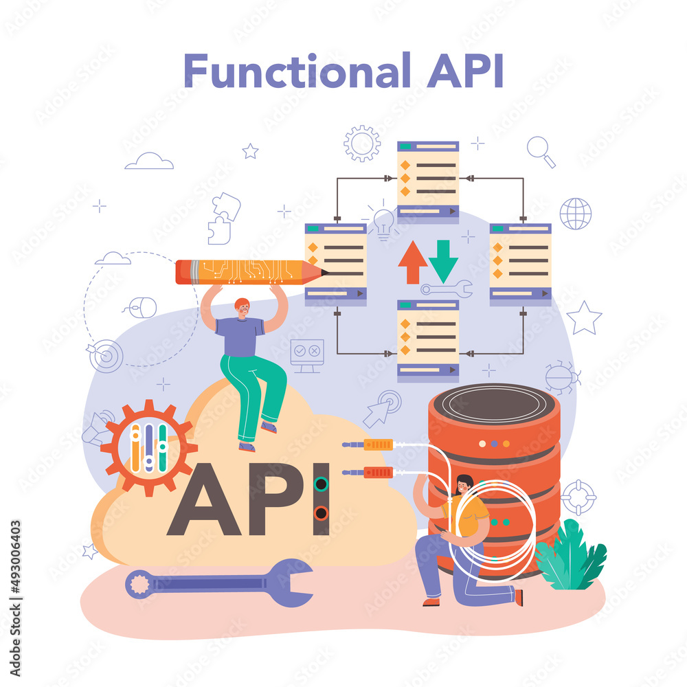 Poster back end development concept. software development process