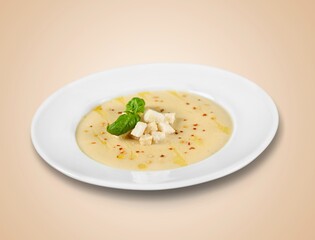 Tasty traditional dish food in the bowl on the desk