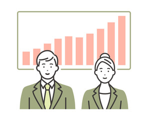 業績アップをアピールする若いビジネスパーソン