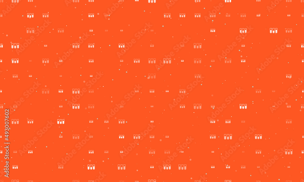Poster Seamless background pattern of evenly spaced white water game symbols of different sizes and opacity. Vector illustration on deep orange background with stars