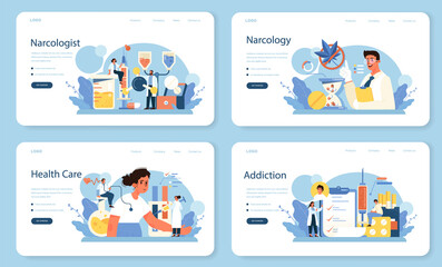 Narcologist web banner or landing page set. Specialist provide