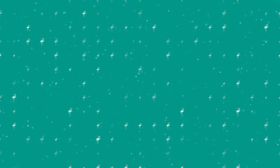 Seamless background pattern of evenly spaced white flamingos symbols of different sizes and opacity. Vector illustration on teal background with stars