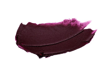 Dark red vinous maroon burgundy claret lipstick isolated on white background texture smudged