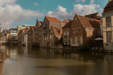 The historic city center in Ghent (Gent), Belgium. Architecture and landmark of Ghent. Cityscape of...
