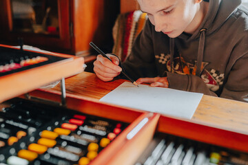 hobby drawing with colored crayons on paper