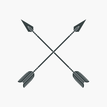 Arrows graphic icon. Crossed arrows sign isolated on white background. Vector illustration
