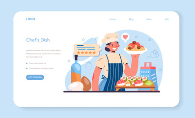 Chef web banner or landing page. Culinary specialist making