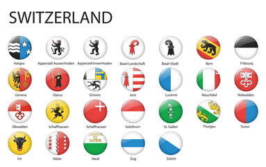 all Flags of regions of Switzerland - obrazy, fototapety, plakaty