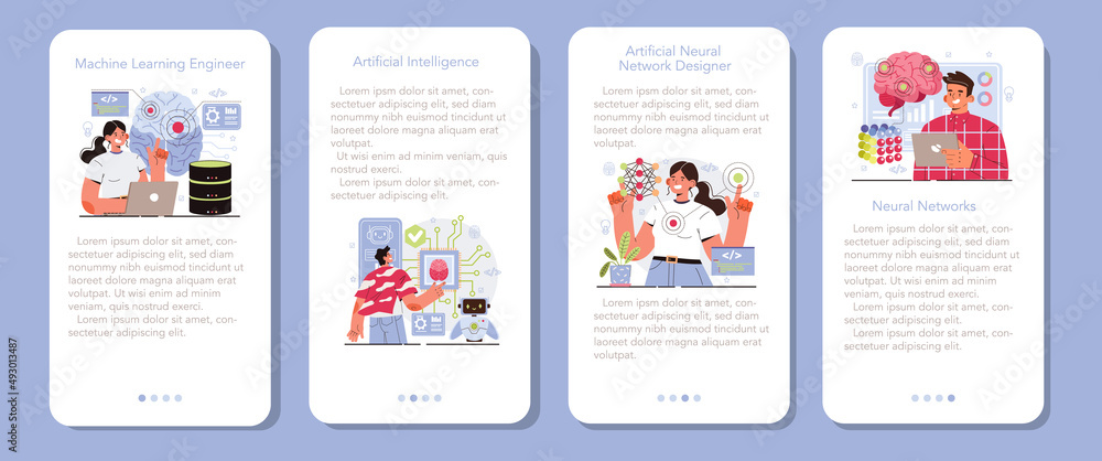 Poster artificial neural network designer mobile application banner set