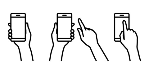 Fototapeta スマートフォンを操作する指とスマホを持つ手のベクターイラスト素材セット obraz