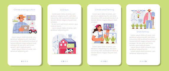 Smart farming mobile application banner set. Farm worker growing