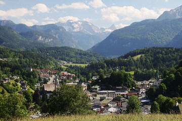 The panorama of Grossarl town in Grossarl valley, Austria