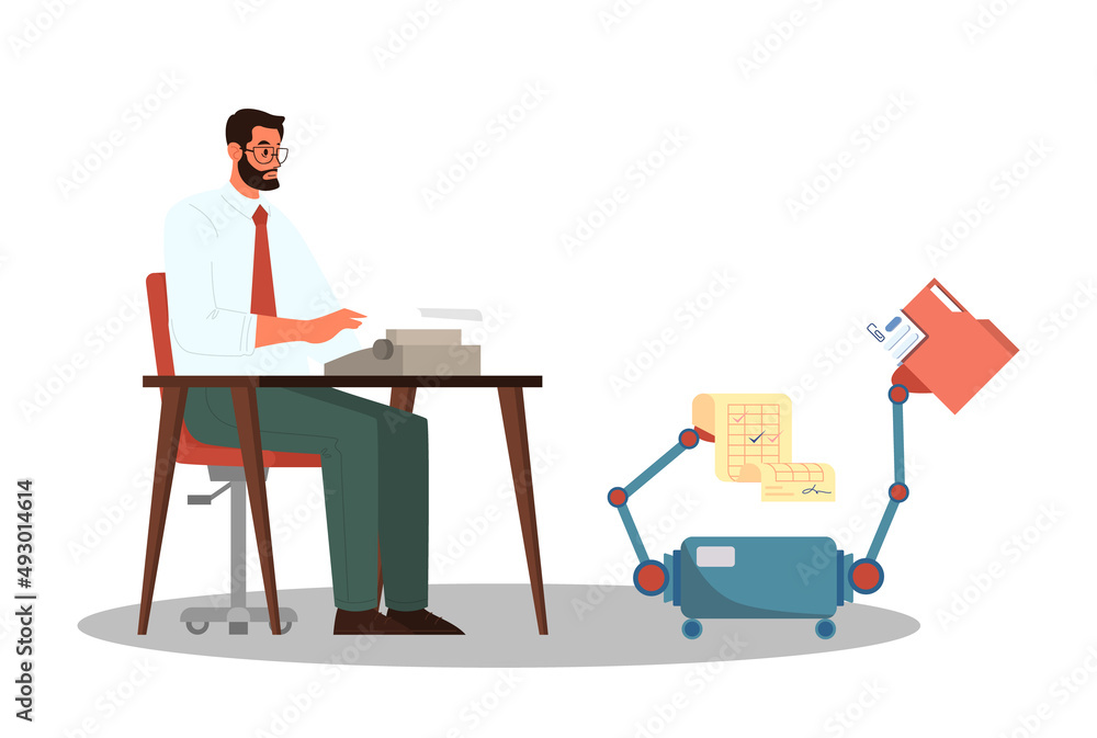 Poster robot concept. artificial intelligence as a part of human routine.