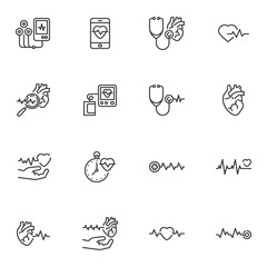 Obraz premium Heart rate, heartbeat line icons set