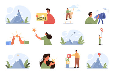 Hope concept set. New beginning and faith in the future, support