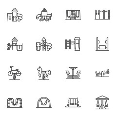 Playground equipment line icons set