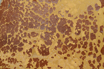 The texture of old cracked artificial leather. The surface of dried leatherette with many cracks and pieces of brown material. The texture of artificial leather.