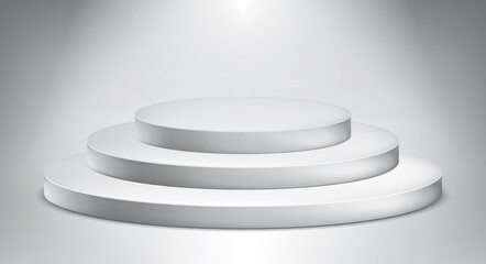 Illuminated three-stage podium, award pedestal, geometry shape, vector design object for you project