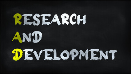 RESEARCH AND DEVELOPMENT(RAD) on chalkboard