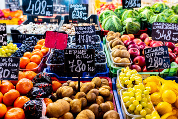 Food Market in central Budapest, Hungary (Great Market Hall), fresh products marketplace