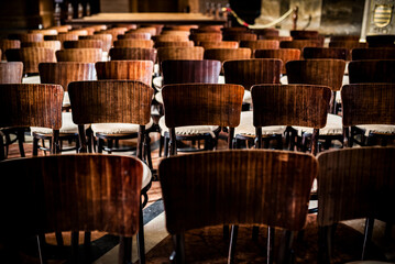 Chairs in Szent István Bazilika in Budapest, Hungary