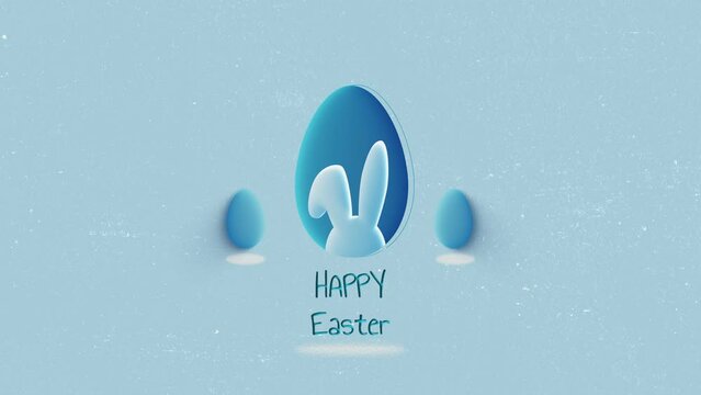 Happy Easter animation with textures. Blue colors. Three eggs.