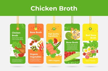 Collection chicken broth tag rope retail poster vector promo label cooking culinary gourmet soup