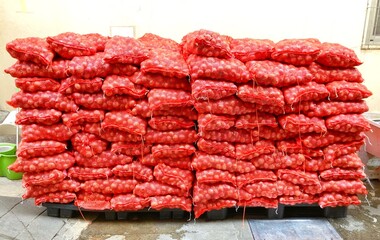 Many onions in the bags
