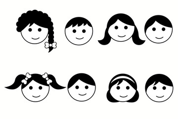 Set of simple face icon family, emoji template. Vector illustration. Isolated on white background