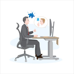 2 of coworkers agree and solve problem together online flat vector illustration on white background