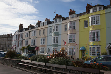 Obraz premium Colourful houses on the seafront in Weymouth, Dorset in the UK
