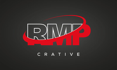 RMP creative letters logo with 360 symbol vector art template design